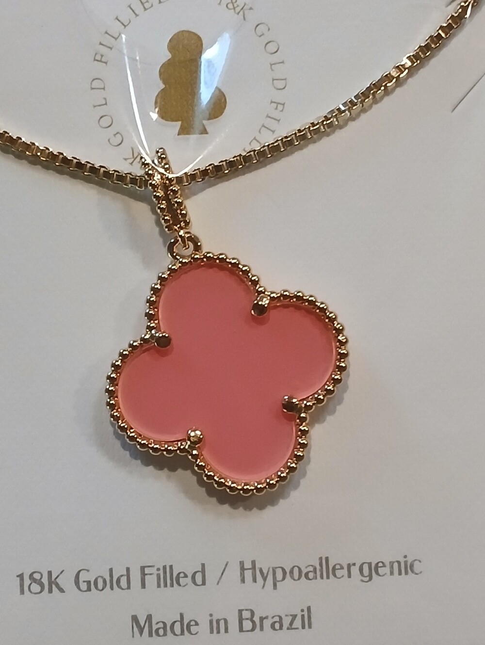 Beautiful 18K Gold Filled Pink Quadrafoil Necklace